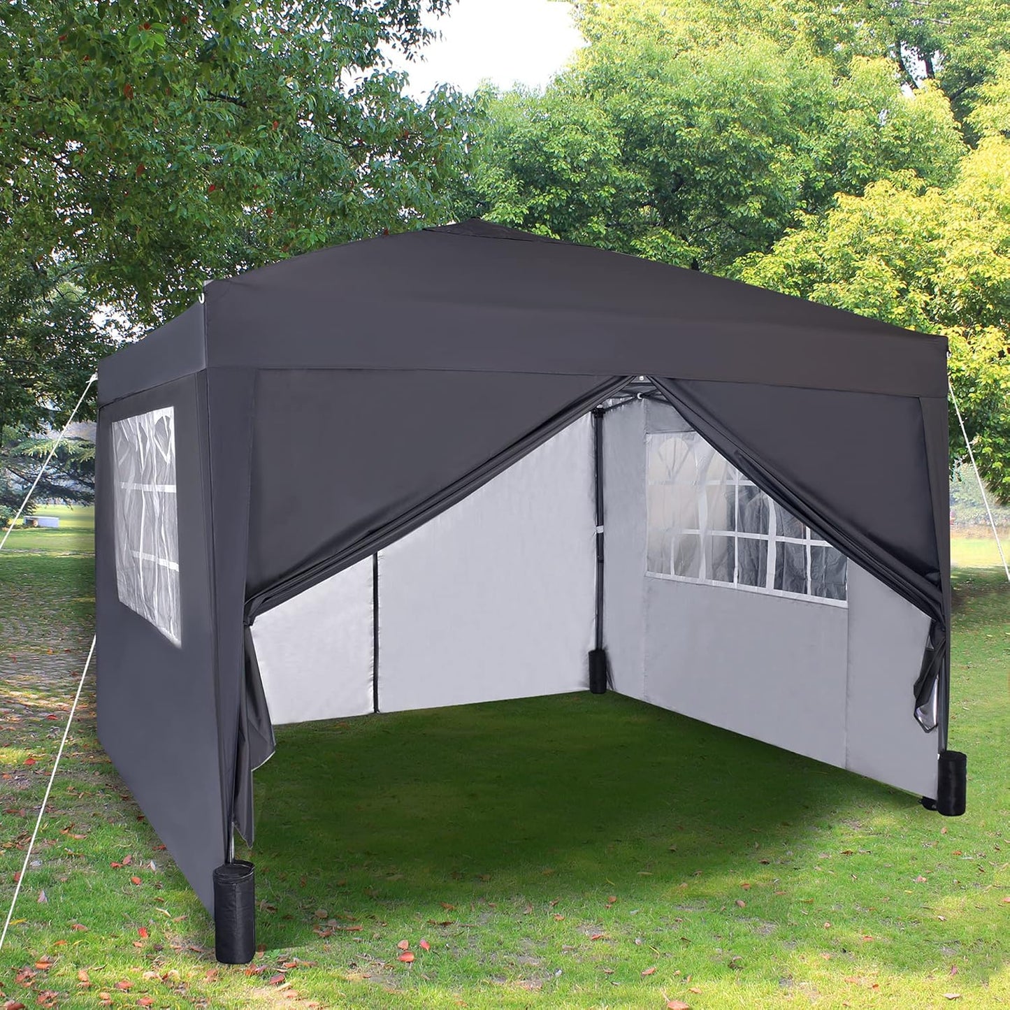 Pop-up Gazebo 3m x 3m with Sides & 4 Weight Bags & Silver Protective Layer Waterproof Marquee Canopy