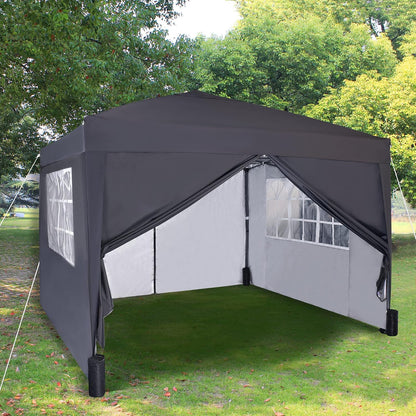 Pop-up Gazebo 3m x 3m with Sides & 4 Weight Bags & Silver Protective Layer Waterproof Marquee Canopy