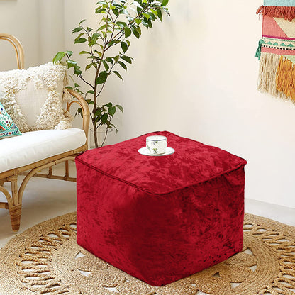 Fully Filled Velvet Bean Bag Footstool – Cube Pouffe Seat, 40×40×30cm, Soft Crush Velvet, Square Shape, Ideal as Foot Rest or Extra Seating