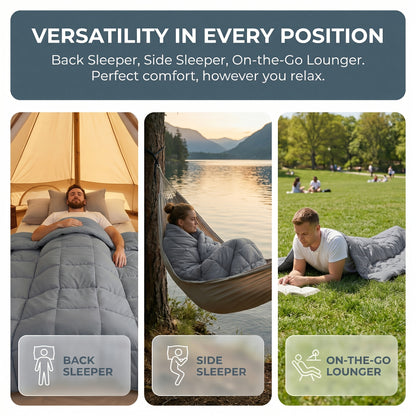 All Season Lightweight Packable Camping Blanket, Portable Outdoor Travel Quilt, Soft Cozy Warm Comforter for Hiking Grey