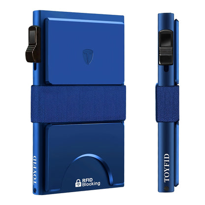 Compact Card Holder Designed for 12 Cards, Featuring RFID Protection And a Metal Construction. This Small Anti-Theft Case Includes a Sliding Ejector Button for Easy Access to Your Bank And Credit Cards, Made from Aluminum