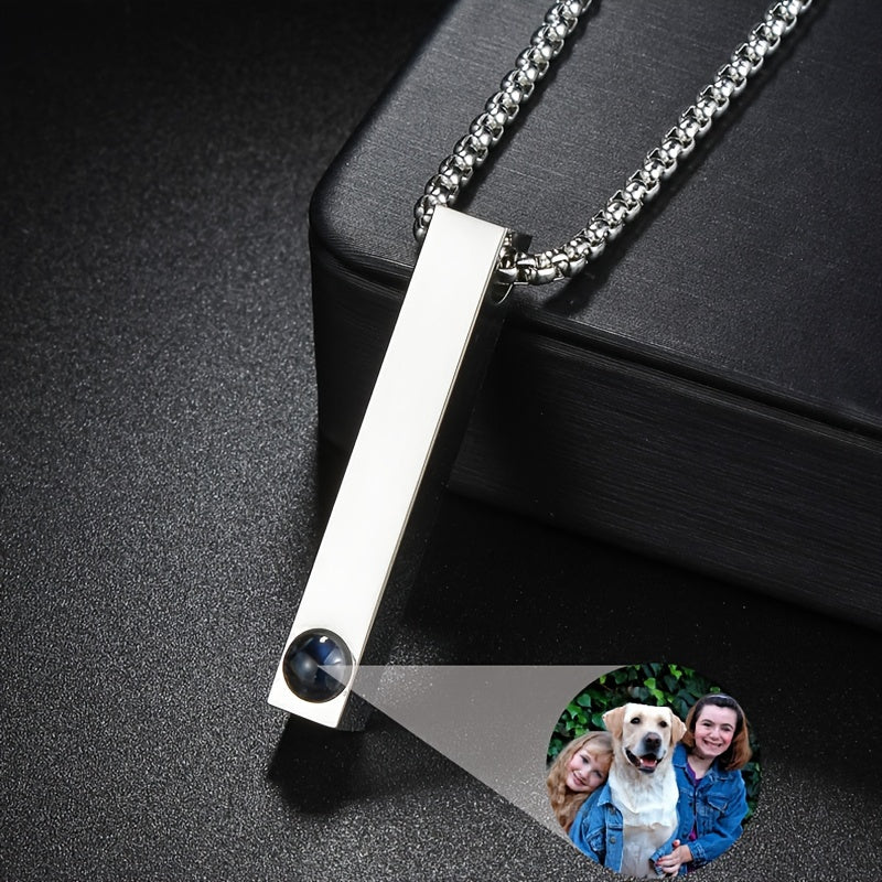 Custom Photo Projection Stainless Steel Necklace, Personalized Fashionable Long Pendant Necklace, The Best Gift for Loved Ones, Pets, Family, and Friends