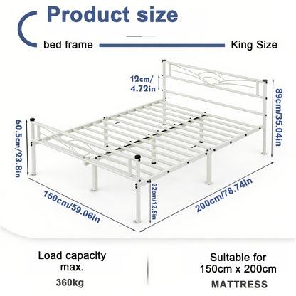 Minimalist Black Metal Bed Frame with Patterned Headboard – Solid Steel, Noise-Free, Fits Multiple Mattress Sizes, for Bedroom, Dorm & Rental Room