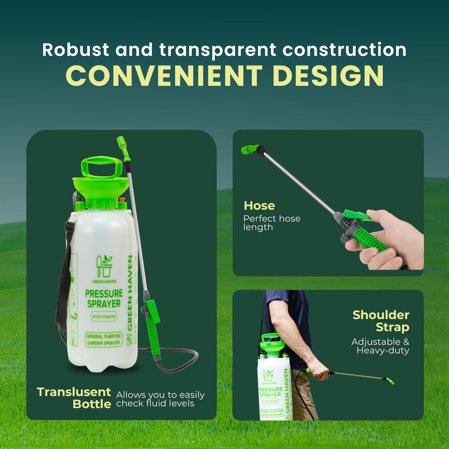 1pc 8L Pump Pressure Sprayer – Manual Garden Water Spray Bottle with Adjustable Shoulder Strap – High Pressure Sprayer for Plants, Lawn Care, Weed Control & Household Cleaning