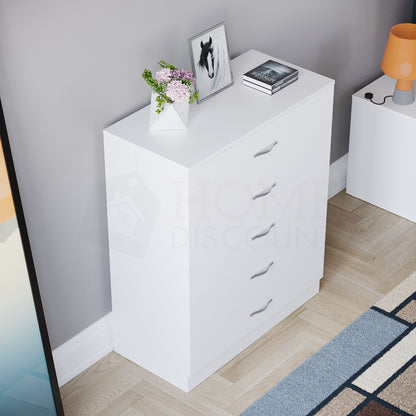 Chest of Drawers, 5 Drawers Chest of Drawers Dresser With Metal Handles and Runners Unique Anti-Bowing Drawer Support Spacious Bedroom Furniture, Available in White, Black, Grey, Pine Storage Furniture