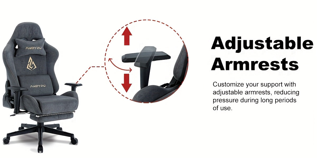 ANDYOU Gaming Chair, Breathable Office Chair, High Quality Fabric Soft Like Faux Fur. Ergonomic PC Chair, Adjustable Swivel Work Chairs with Footrest