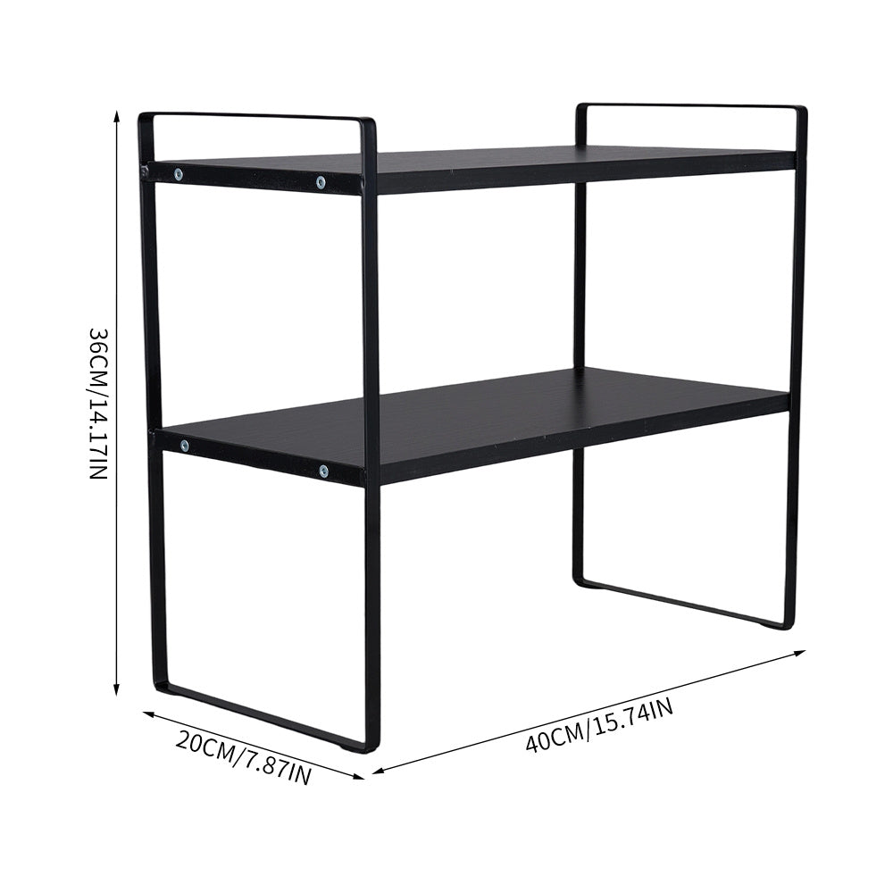 Multi-Tier Storage Rack, Mug Shelves for Desks, Black/White/Natural Wooden and Metal Countertop Organizer Shelf, Display Rack, Perfect for Dormitories Home Office Kitchen Bathroom