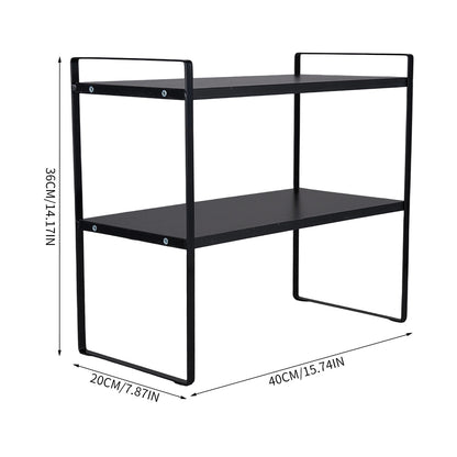 Multi-Tier Storage Rack, Mug Shelves for Desks, Black/White/Natural Wooden and Metal Countertop Organizer Shelf, Display Rack, Perfect for Dormitories Home Office Kitchen Bathroom