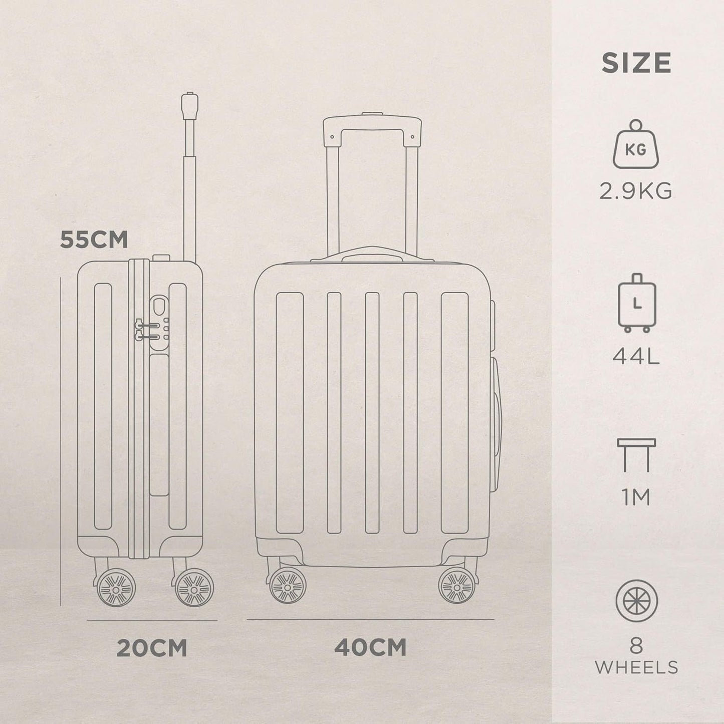 AVIO 55cm Cabin Suitcase – Compact Hard Shell Carry-On with 360° Spinner Wheels, Telescopic Handle & 3-Digit Lock – Lightweight Travel Luggage
