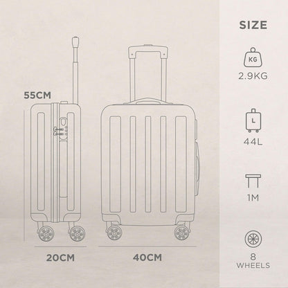 AVIO 55cm Cabin Suitcase – Compact Hard Shell Carry-On with 360° Spinner Wheels, Telescopic Handle & 3-Digit Lock – Lightweight Travel Luggage
