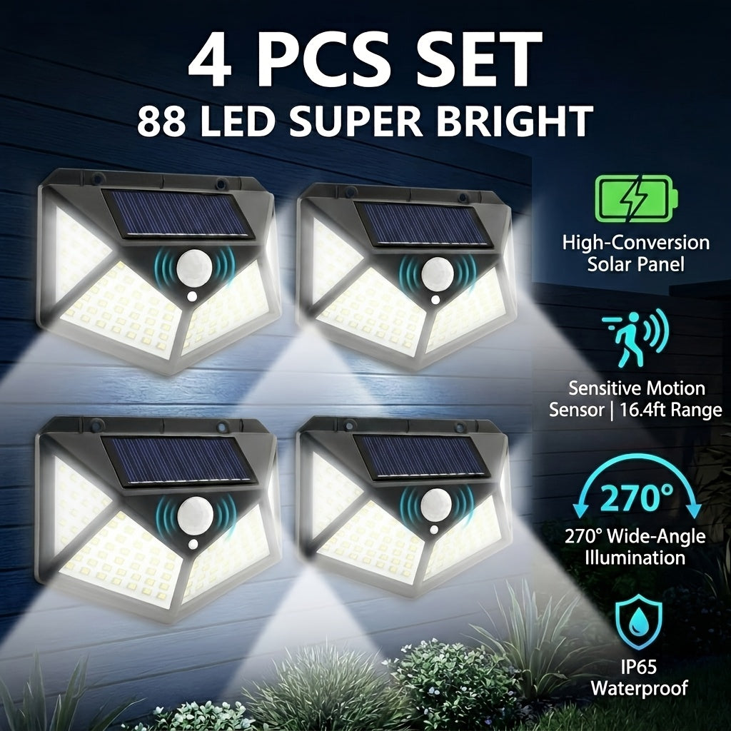2-12pcs Outdoor Solar LED Lights, Garden Solar Lights IP65 with Motion Sensor, Four-sided Lighting Ultra-Bright Wall Lights, for Yard Garden Lawn Patio Courtyard Fences Driveway Pathway Decorations, Solar Lights