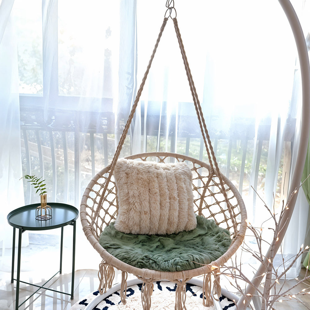 Balcony Rocking Chair, Courtyard Woven Hanging Basket, Hanging Cotton Rope Iron Ring Hanging Chair, Suitable for Indoor, Outdoor, Home, Balcony, Courtyard, Garden, Maximum Load Capacity: 200kg, Material: Iron Ring, Cotton Rope (No Include Cushion)