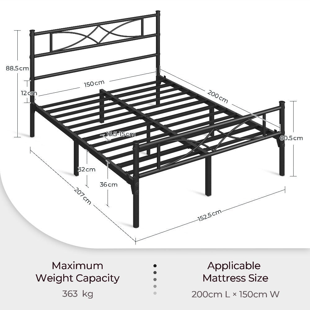 Curved Headboard Metal Bed Frame Platform Bed Vintage Style Built-in Steel Slats 32cm Underbed Storage No Box Spring Needed Single Double King Black White