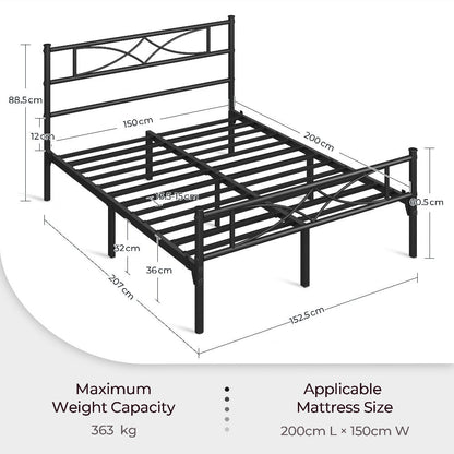 Curved Headboard Metal Bed Frame Platform Bed Vintage Style Built-in Steel Slats 32cm Underbed Storage No Box Spring Needed Single Double King Black White
