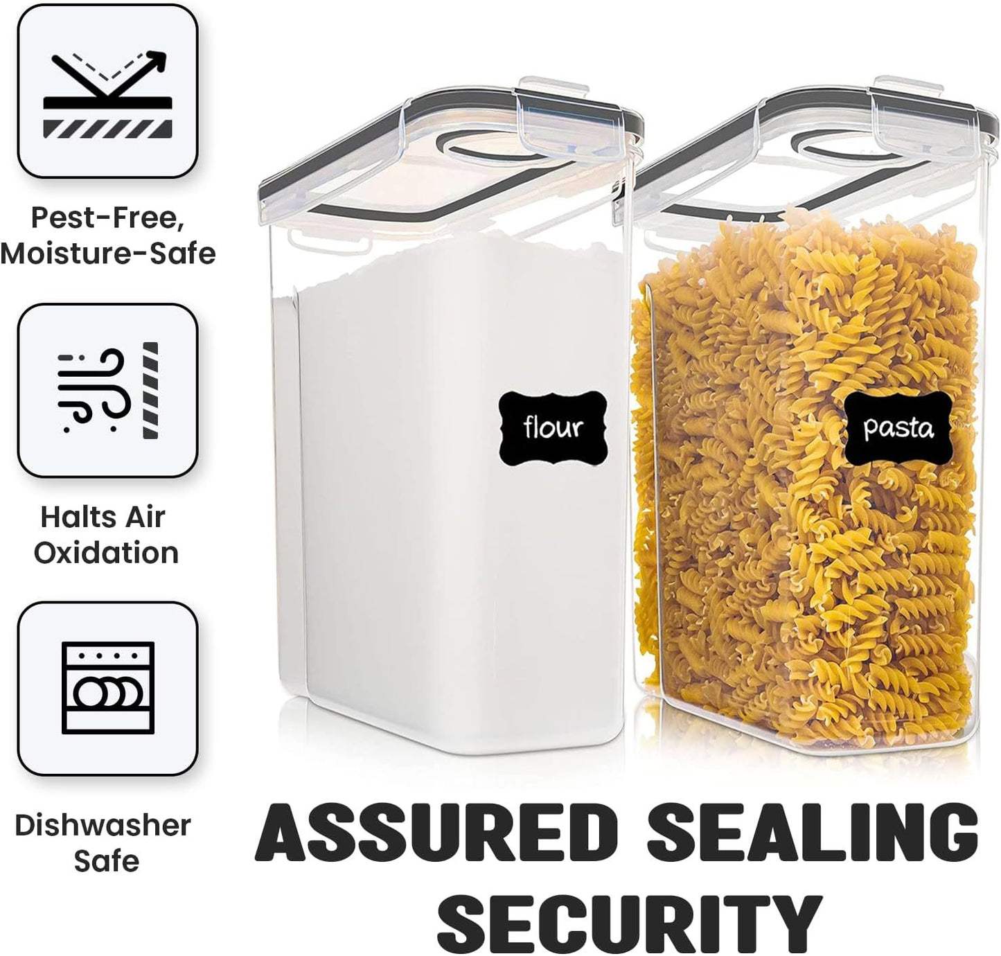 AEX Airtight Food Storage Containers – BPA-Free Plastic Food Storage Containers with 4-Way Lock Lids, Leakproof Dry Food Storage for Cereal, Flour, Sugar & Pasta Stackable Pantry Containers Set Options