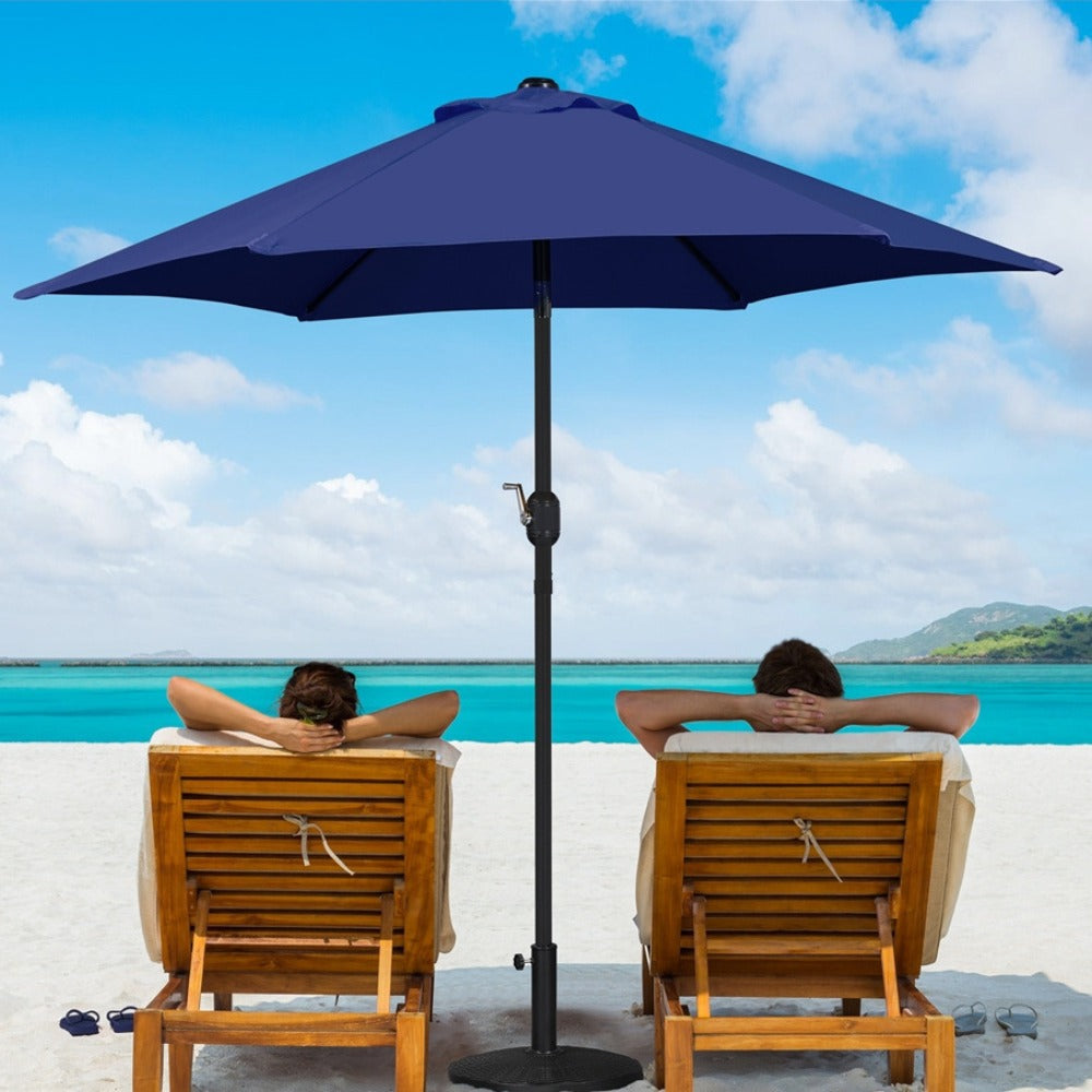 2.3m Garden Parasol with Crank & Tilt – 6-Rib Polyester Patio Umbrella Anti-Rust Pole for Garden, Deck, Poolside & Beach | Market Sun Shade Outdoor