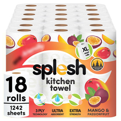 Splesh Culina Kitchen Towel - Mango & Passionfruit scented 3 Ply Ultra Absorbent Household XL Roll, 18 Rolls