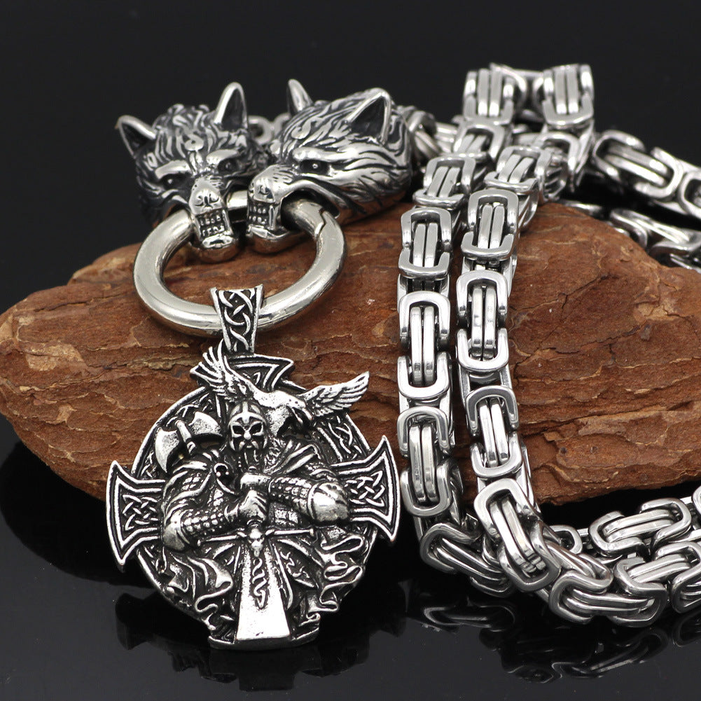 Men'S Vintage Nordic Pendant Wolf Head Necklace Fashion Trend Exaggerate Necklace Vintage Jewelry Party Punk Hip Hop Additions Birthday Gift