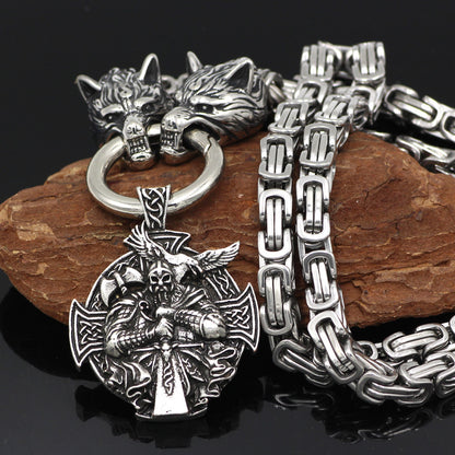 Men'S Vintage Nordic Pendant Wolf Head Necklace Fashion Trend Exaggerate Necklace Vintage Jewelry Party Punk Hip Hop Additions Birthday Gift