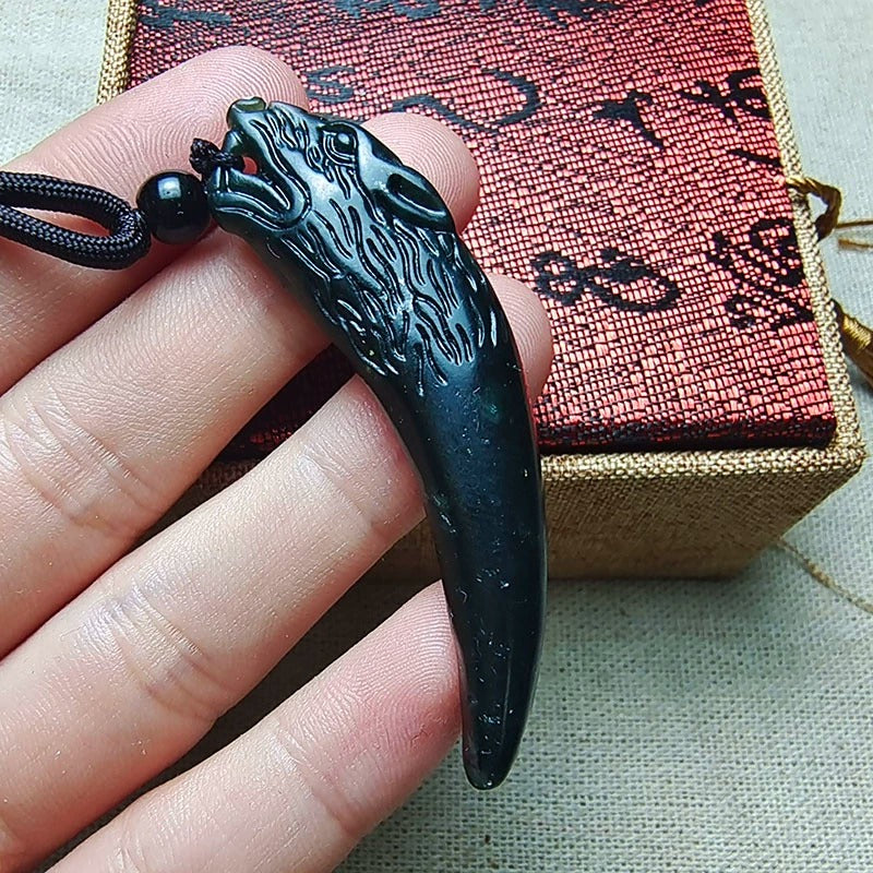 1pc Authentic Black Domineering Spike Pendant Male Dark Faux Double-Sided Dragon'S Tooth Necklace Pendant for Protection