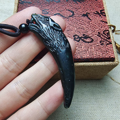 1pc Authentic Black Domineering Spike Pendant Male Dark Faux Double-Sided Dragon'S Tooth Necklace Pendant for Protection
