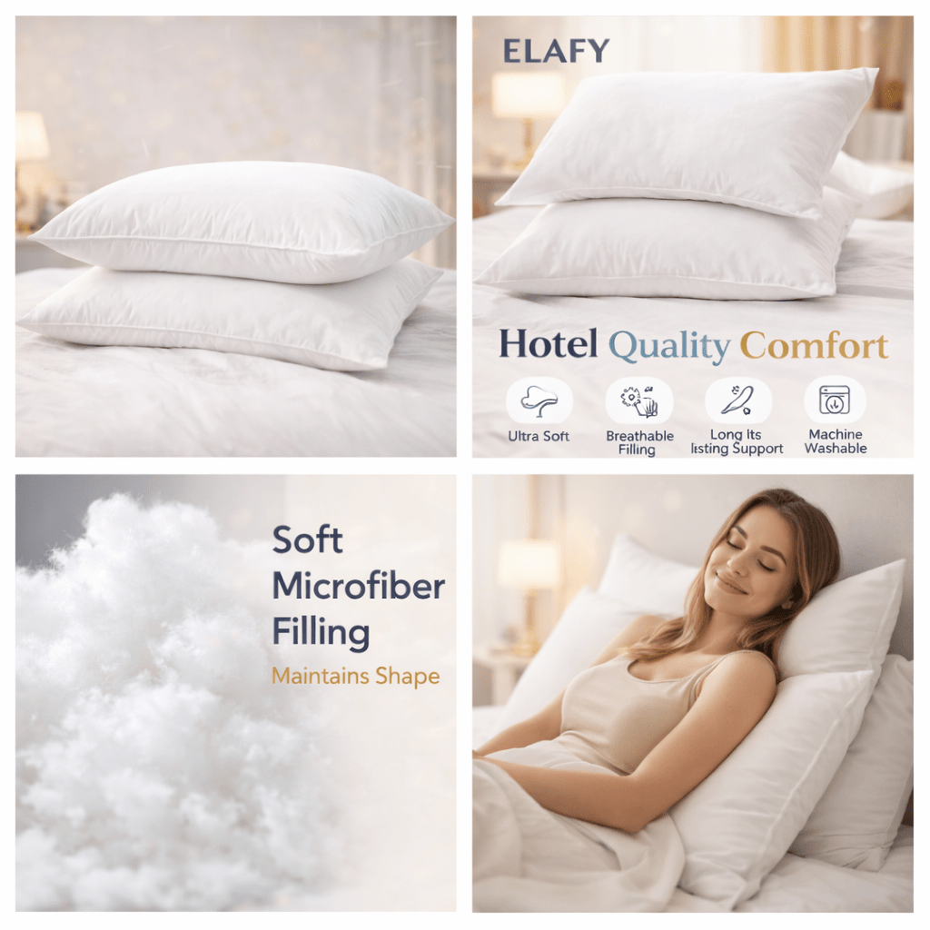 ELAFY Duck Feather & Down Microfiber Pillows Pack of 1 & 2 & 4 – Hotel Quality Ultra Soft & Fluffy Bed Pillows, Hypoallergenic, Breathable & Machine Washable, High Loft Support Pillow Set for Home & Bedroom from Local Warehouse