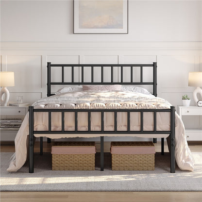 Slatted Headboard Metal Bed Frame Single & Double – 32cm Under-Bed Storage, 204kg Load, No Box Spring Needed, Easy Assembly | Black White Pink Silver