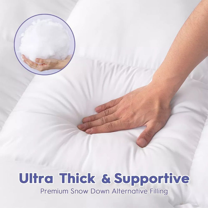 1pc Hotel Quality Mattress Toppers Microfiber Mattress Cover, 10cm Soft and Breathable, Fits Single, Double, King, and California King Bed Sizes, White