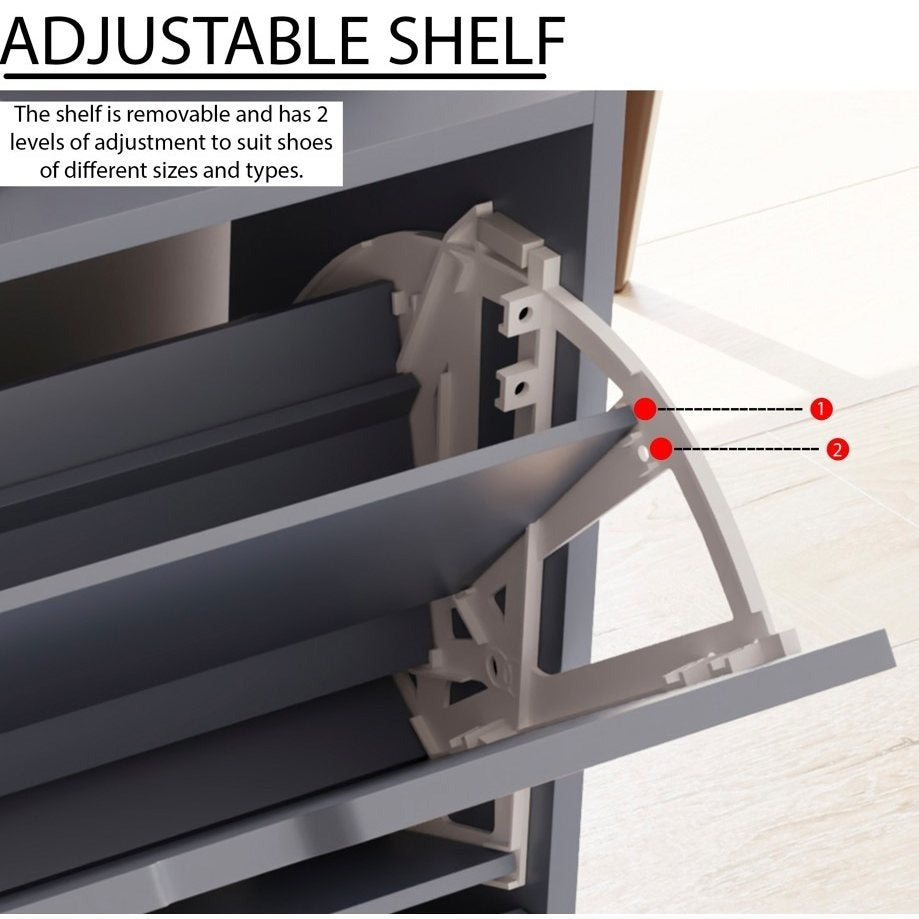 Shoe Cabinet 2-Drawer, Shoe Cabinet 2-Drawer Storage with Cut-out Handles Shoe Rack Organizer 3-4 Pairs of Shoes, Entryway Hallway Furniture