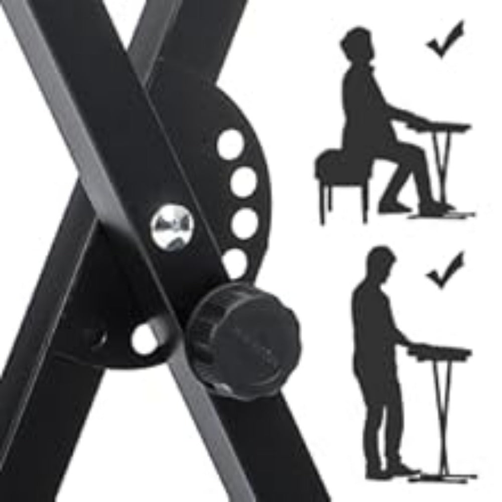 33-97cm Keyboard Stand with Locking Strap Adjustable X Frame Music Piano Keyboard Stand Portable Single Braced Electric Piano Stand with 7 Adjustable Height Positions Holds up to 20kg