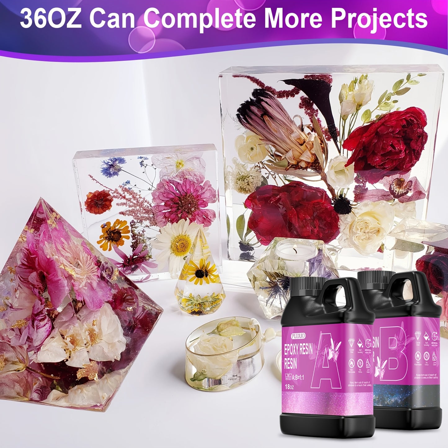 1000Ml (36Oz) Epoxy Resin Complete Kit with All Additions - Includes Molds, Measuring Cups, Glitter, Dried Flowers, And More. Crystal Clear Art-Grade Resin, Ideal for Coating, Casting, Jewelry, Tabletops, Bar Tops, Perfect for Enthusiasts