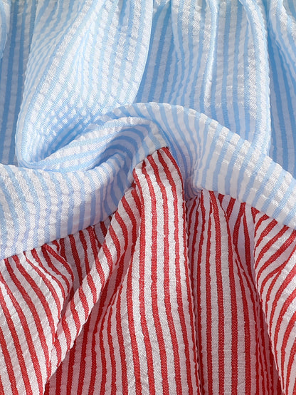 New Summer Style Girls' Colorblock Striped Dress, Cute Flutter Sleeve Dress, Summer Casual Dress, Summer Children's Clothing, Casual Daily Wear, Sweet and Adorable Girls' Dress, Girls' Clothes, Easter