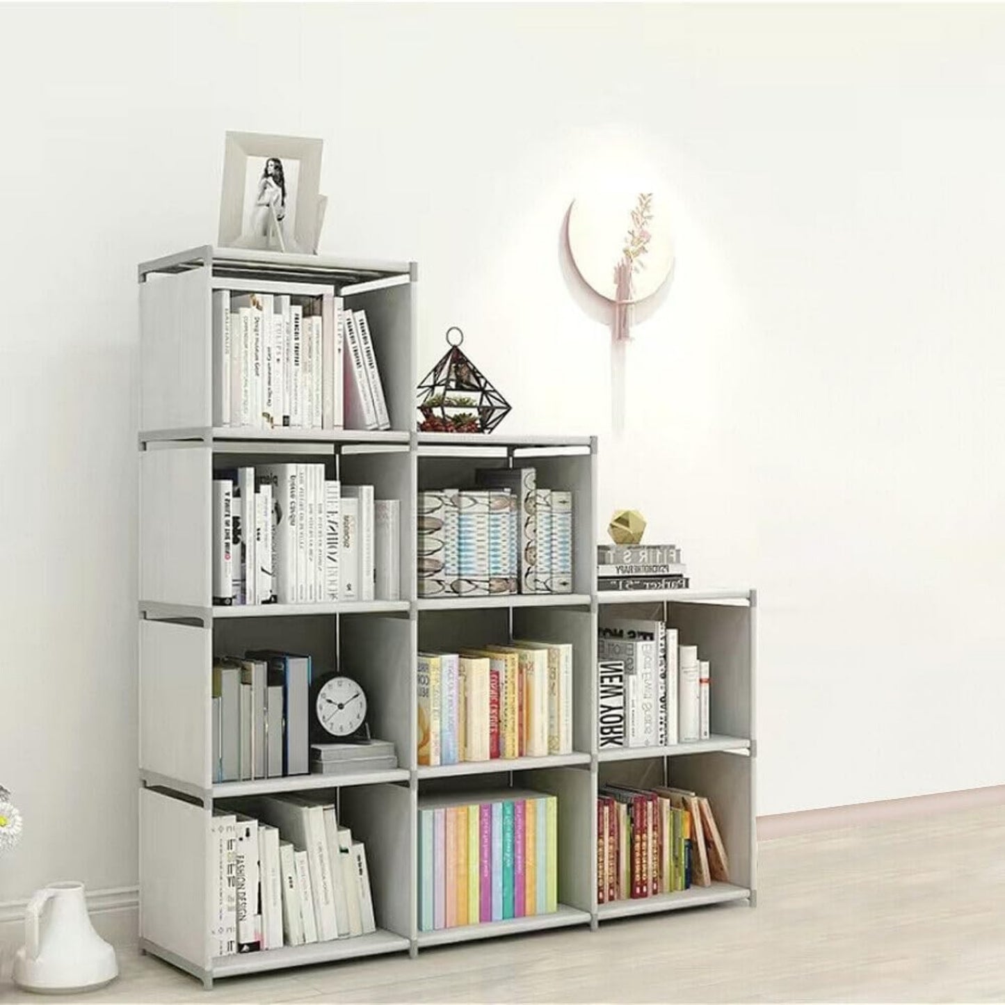 9 Cube Bookcase Ladder Cube Shelving Unit Bookshelf Cube Shelves Under Stairs Storage Unit Cube Storage Organiser For Living Room Bedroom Books Toys Clothes Tools Grey