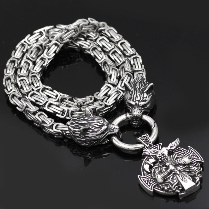 Viking Wolf Head King Chain Pendant Necklace - size and specification view 4