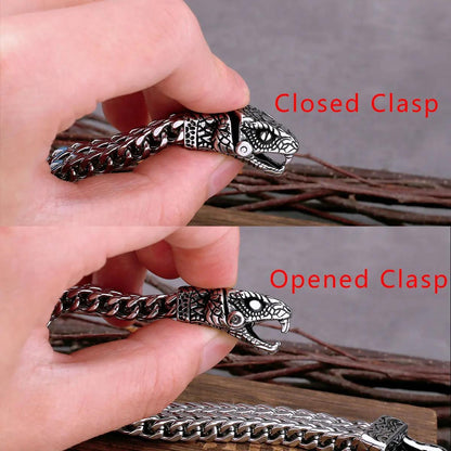 Durable Stainless Steel Viking Snake Head Bracelet for Men - Fade-Resistant, Punk Rock Style with Intricate Design, Ideal Gift, Never Fade, Dominant, Jewelry, Fashion