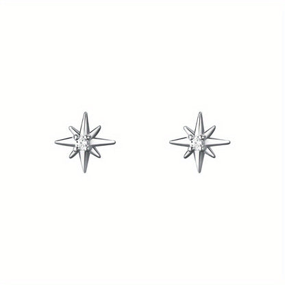 925 Sterling Silver Hypoallergenic Star Stud Earrings - Inlaid Zirconia - for Women - Elegant And Comfortable Daily Wear