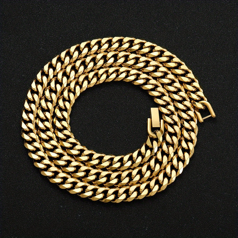 1pc Width 8MM 316L 316 316 Stainless Steel Golden Plated Black Cuban Chain Necklace for Men Fashion Hip Hop Party Additions Boyfriend Gift