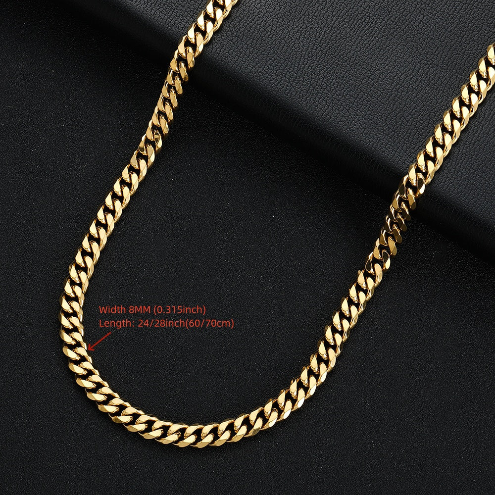 1pc Width 8MM 316L 316 316 Stainless Steel Golden Plated Black Cuban Chain Necklace for Men Fashion Hip Hop Party Additions Boyfriend Gift