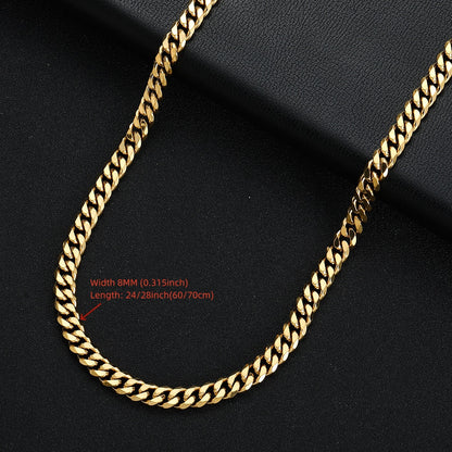 1pc Width 8MM 316L 316 316 Stainless Steel Golden Plated Black Cuban Chain Necklace for Men Fashion Hip Hop Party Additions Boyfriend Gift