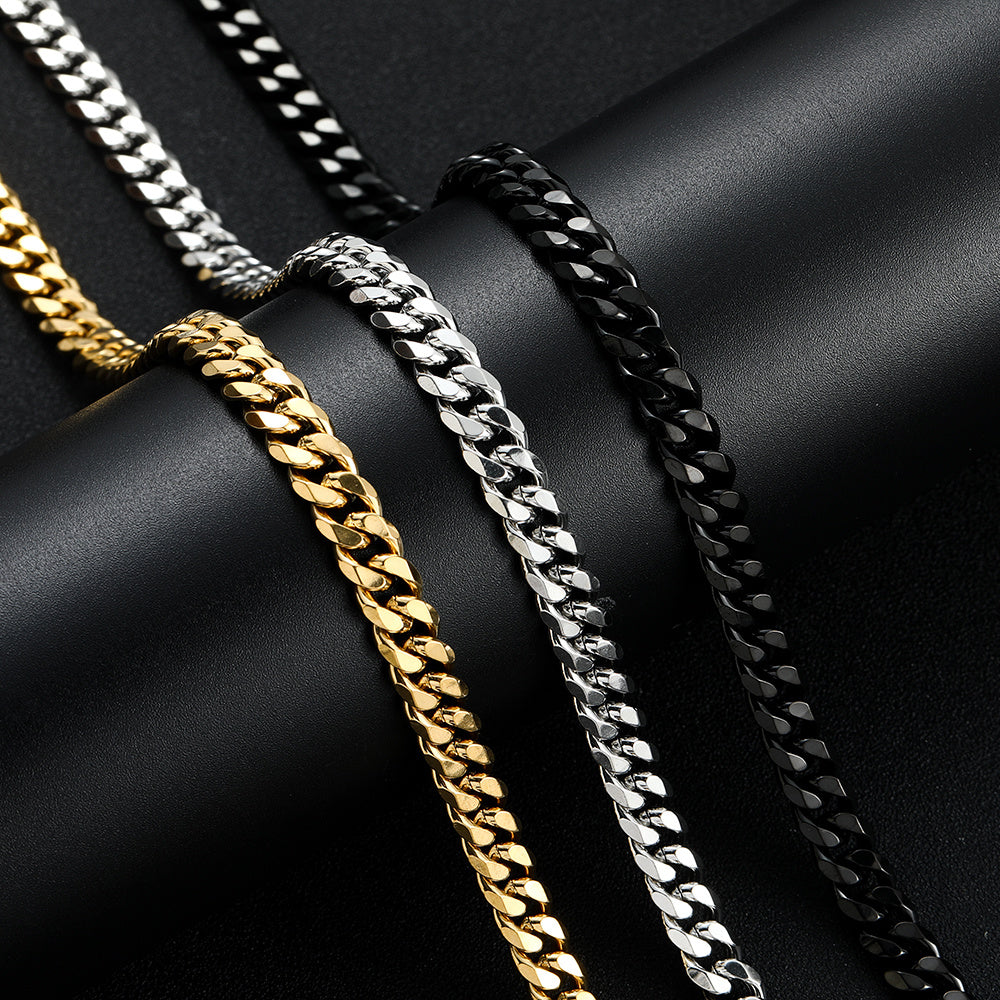 1pc Width 8MM 316L 316 316 Stainless Steel Golden Plated Black Cuban Chain Necklace for Men Fashion Hip Hop Party Additions Boyfriend Gift