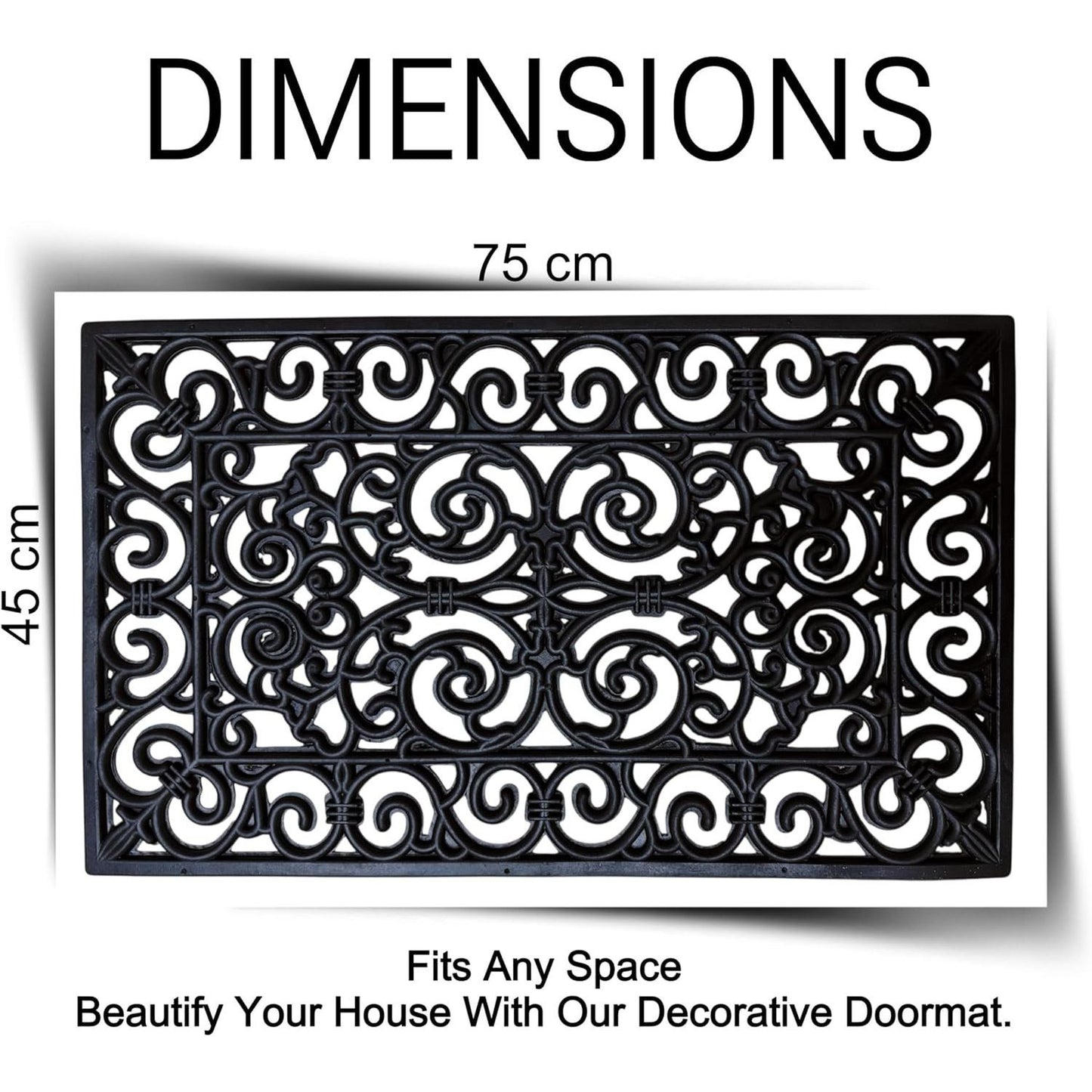 Decorative Rubber Door Mat 45x75cm – Heavy Duty Wrought Iron Effect Non-Slip Entrance Mat – Outdoor Mat with Drainage for Front Door, Patio, Garden & Back Door