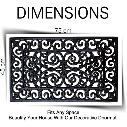 Decorative Rubber Door Mat 45x75cm – Heavy Duty Wrought Iron Effect Non-Slip Entrance Mat – Outdoor Mat with Drainage for Front Door, Patio, Garden & Back Door