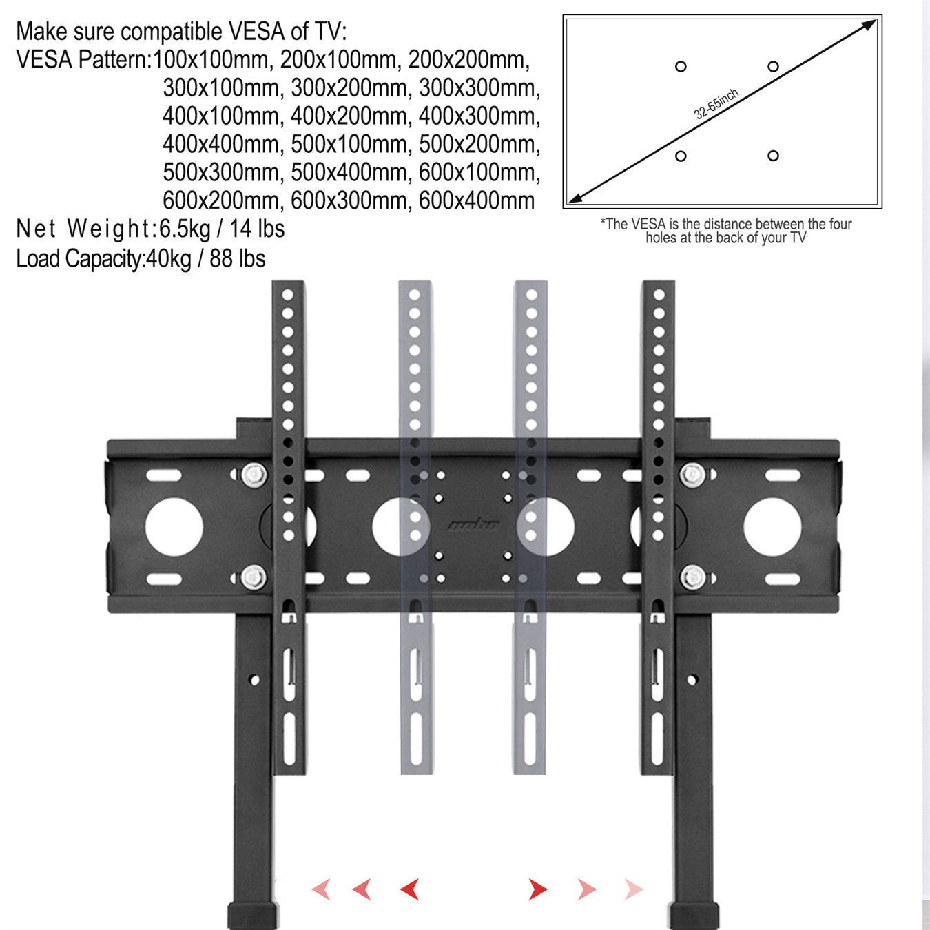 Extra Large Floor TV Stand, TV Mount Adjustable Height Free Standing for 32”-65” LED LCD Home Office