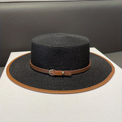 British Flat Top - Fashion Decorative Straw Hat - for Women, Summer Beach Sun Hat