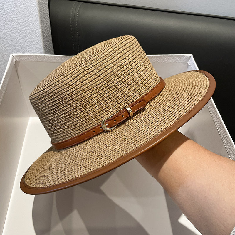 British Flat Top - Fashion Decorative Straw Hat - for Women, Summer Beach Sun Hat