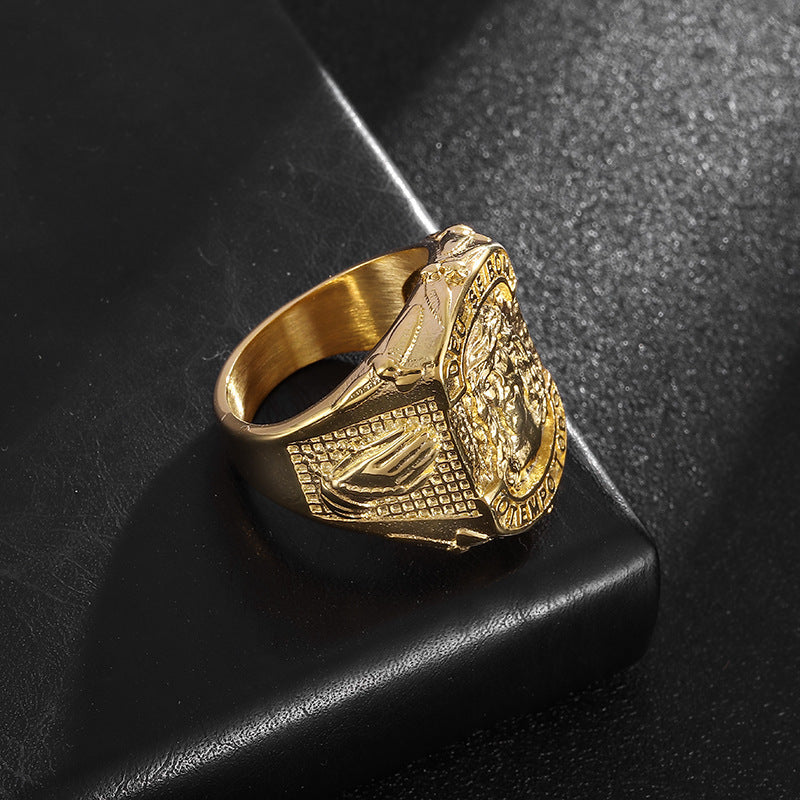 Hip Hop Jesus Figure Religious Faith "FE" Letter Prayer Men's Ring, Gift for Boyfriend, Husband, Father