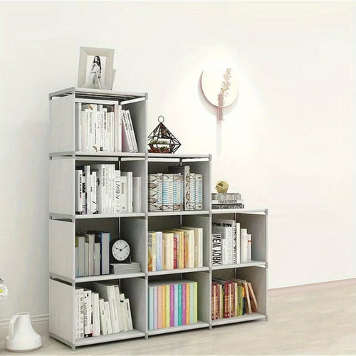 Grey Cube Shelving Unit Designed As a Ladder Bookcase, Perfect for Organizing Books, Toys, Clothes, And Tools Under Stairs in Living Rooms Or Bedrooms