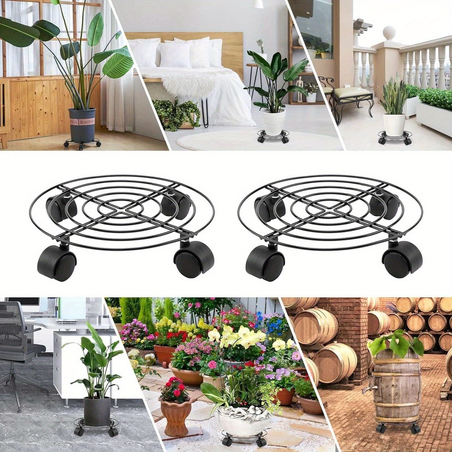 Set of 3 Plant Caddies with Wheels, 27Cm Round Metal Plant Trolleys, Sturdy And Mobile Metal Plant Dollies for Indoor And Outdoor Use in Home Gardens