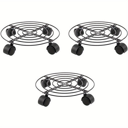 Set of 3 Plant Caddies with Wheels, 27Cm Round Metal Plant Trolleys, Sturdy And Mobile Metal Plant Dollies for Indoor And Outdoor Use in Home Gardens