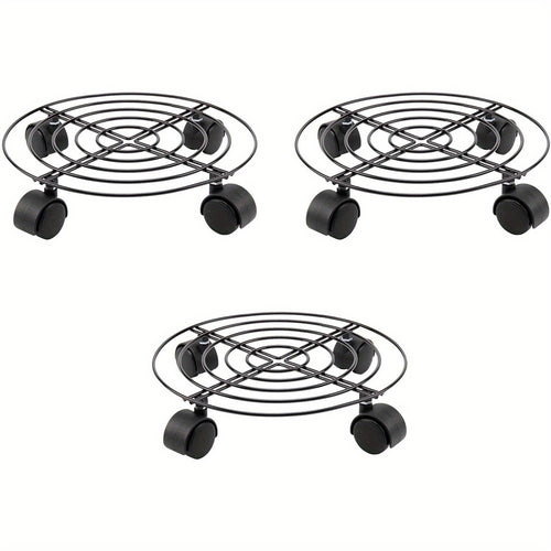 Set of 3 Plant Caddies with Wheels, 27Cm Round Metal Plant Trolleys, Sturdy And Mobile Metal Plant Dollies for Indoor And Outdoor Use in Home Gardens